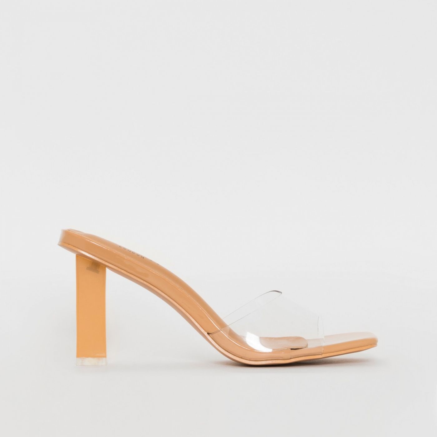 Sonia X Fyza Leo Nude Patent Clear Block Heel Mules