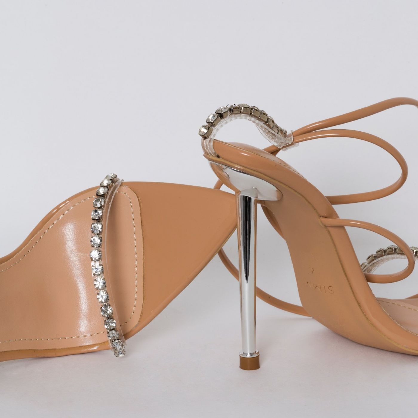 Felicity Nude Patent Clear Diamante Lace Up Stiletto Heels