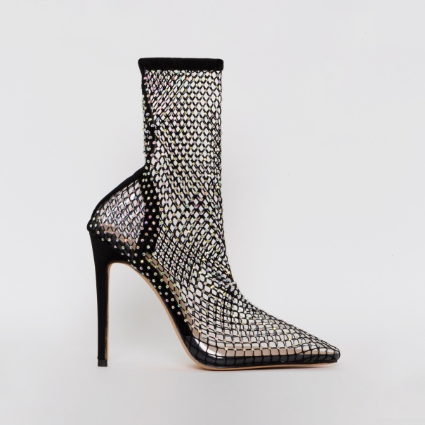 Krystal Black Diamante Fishnet Heels Simmi London