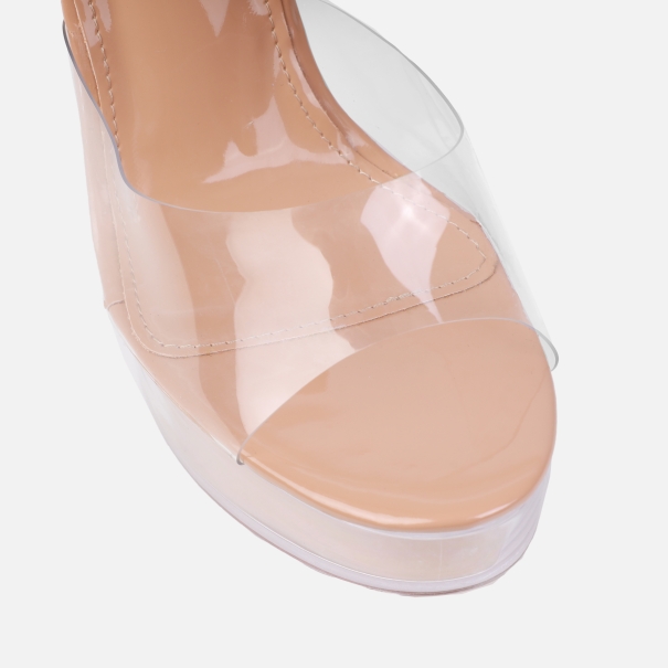 Tasha Ghouri Arelle Nude Clear Platform Block Mules SIMMI London