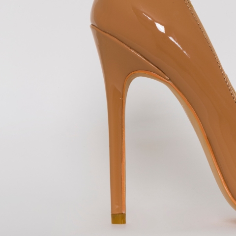 Mila Mid Nude Patent Stiletto Court Shoes