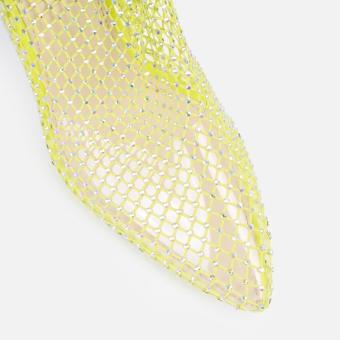 Krystal Lime Diamante Fishnet Heels Simmi London