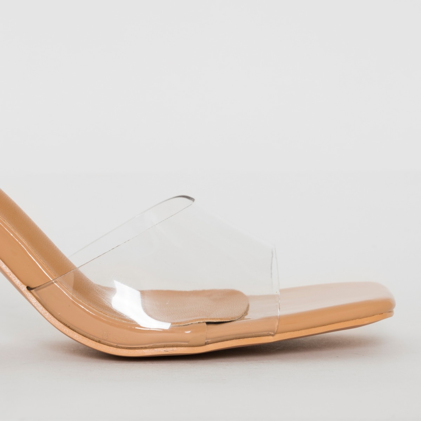 Sonia X Fyza Leo Nude Patent Clear Block Heel Mules