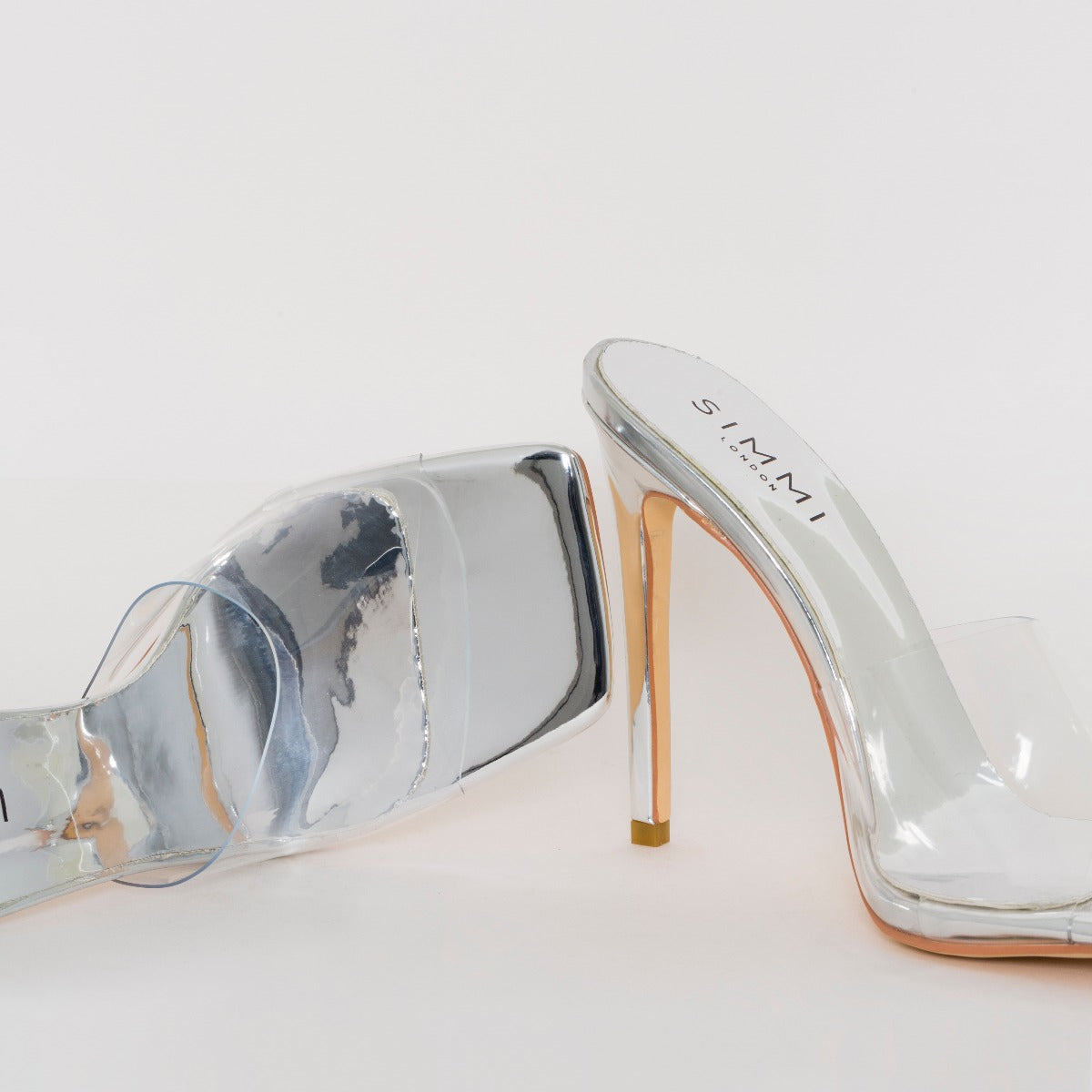 Amalie Silver Clear Stiletto Mule Heels