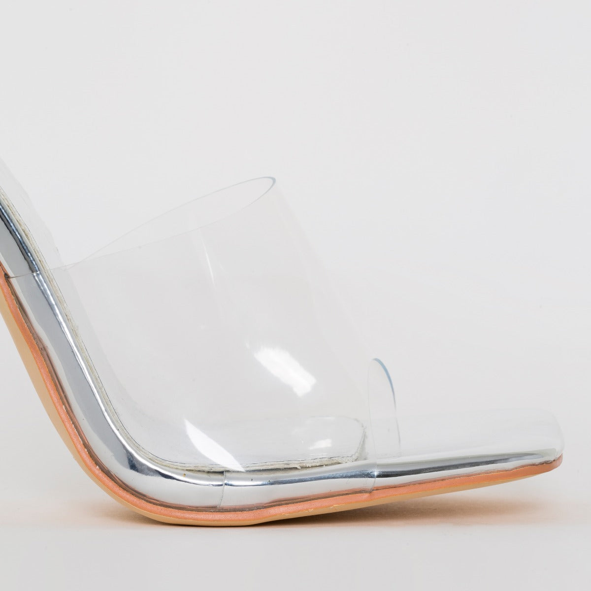 Amalie Silver Clear Stiletto Mule Heels