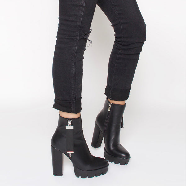 Cardi Black Zip Platform Ankle Boots