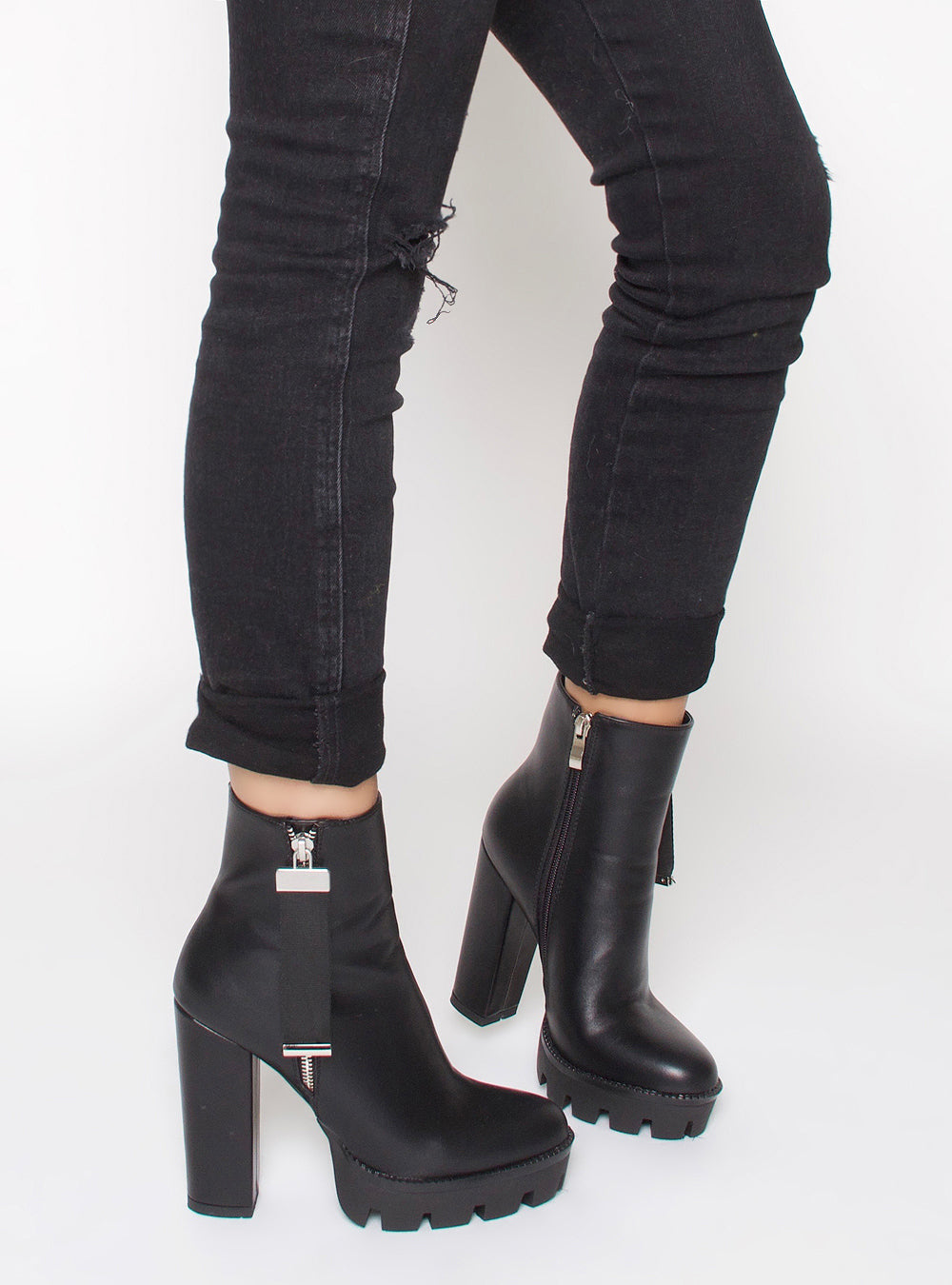 Cardi Black Zip Platform Ankle Boots