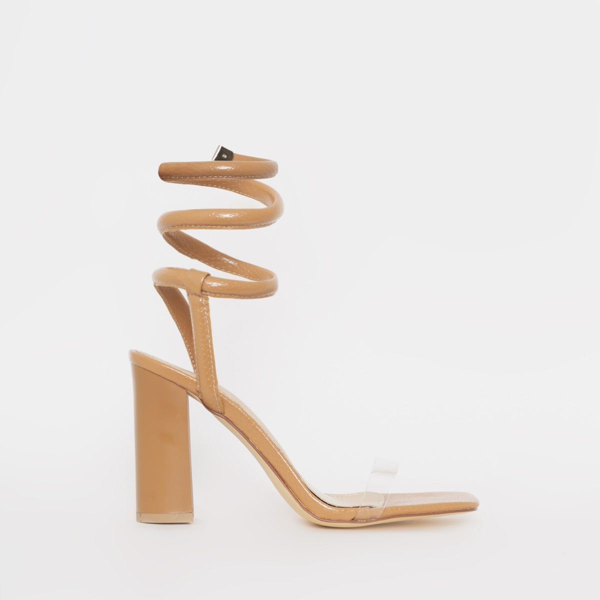 SIMMI SHOES / Trisha Nude Faux Snake Print Spiral Block Heels