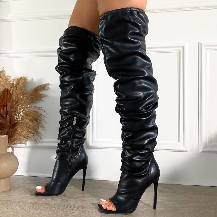 ruched thigh high boots