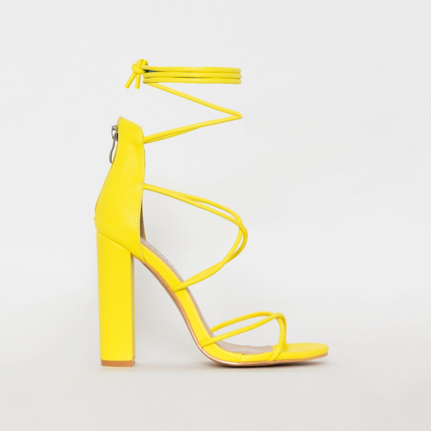 Tamina Yellow Snake Print Strappy Block Heels