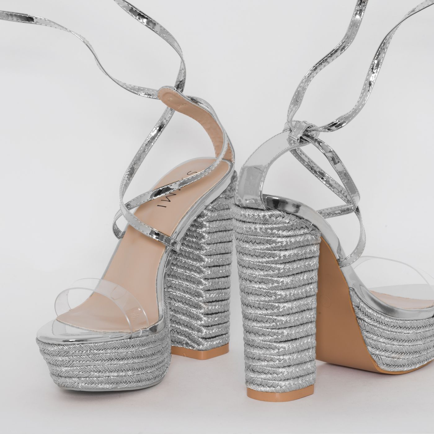 Akira Silver Patent Lace Up Platform Heels