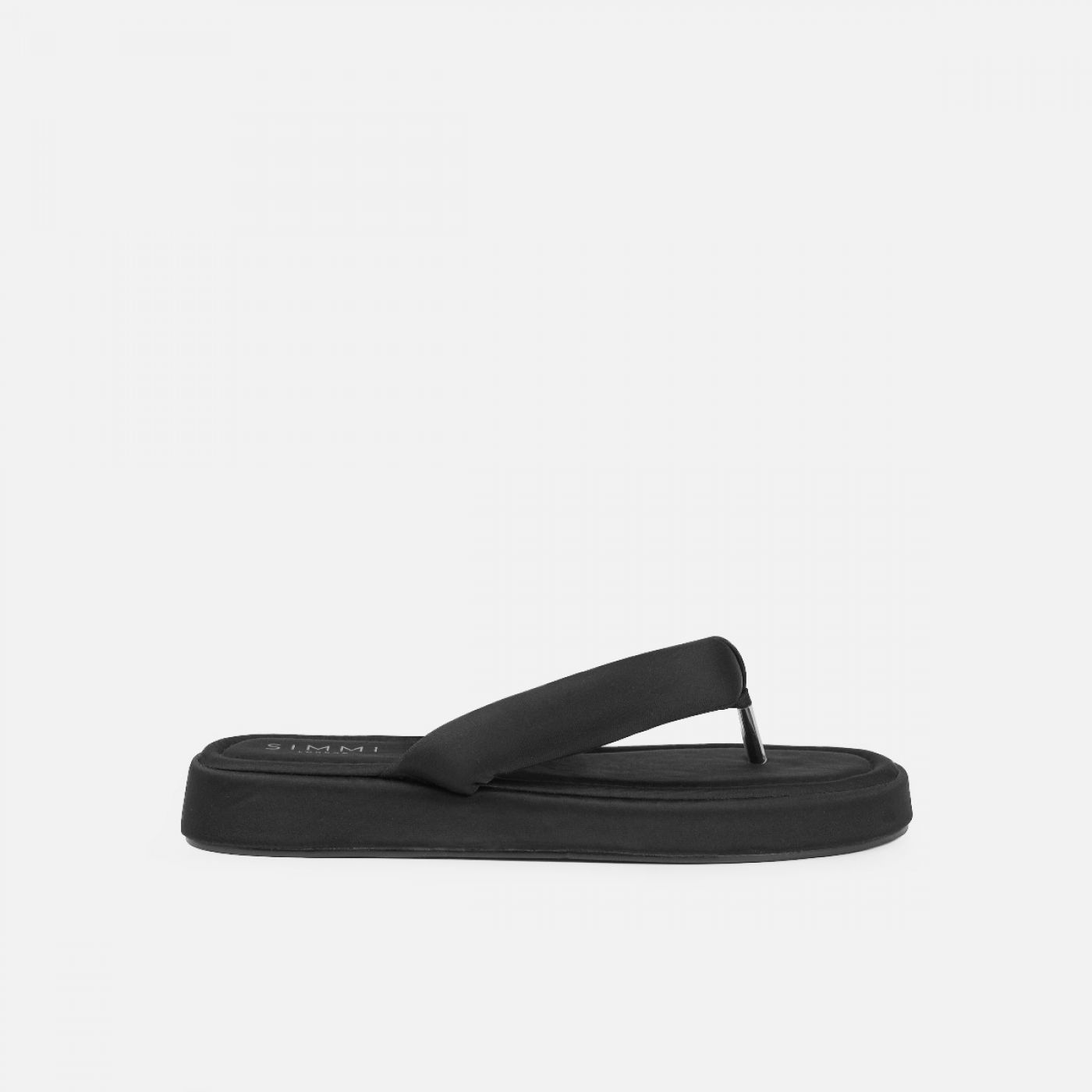 Tasha Ghouri Rowena Black Lycra Toe Thong Flatform Sandals | SIMMI London