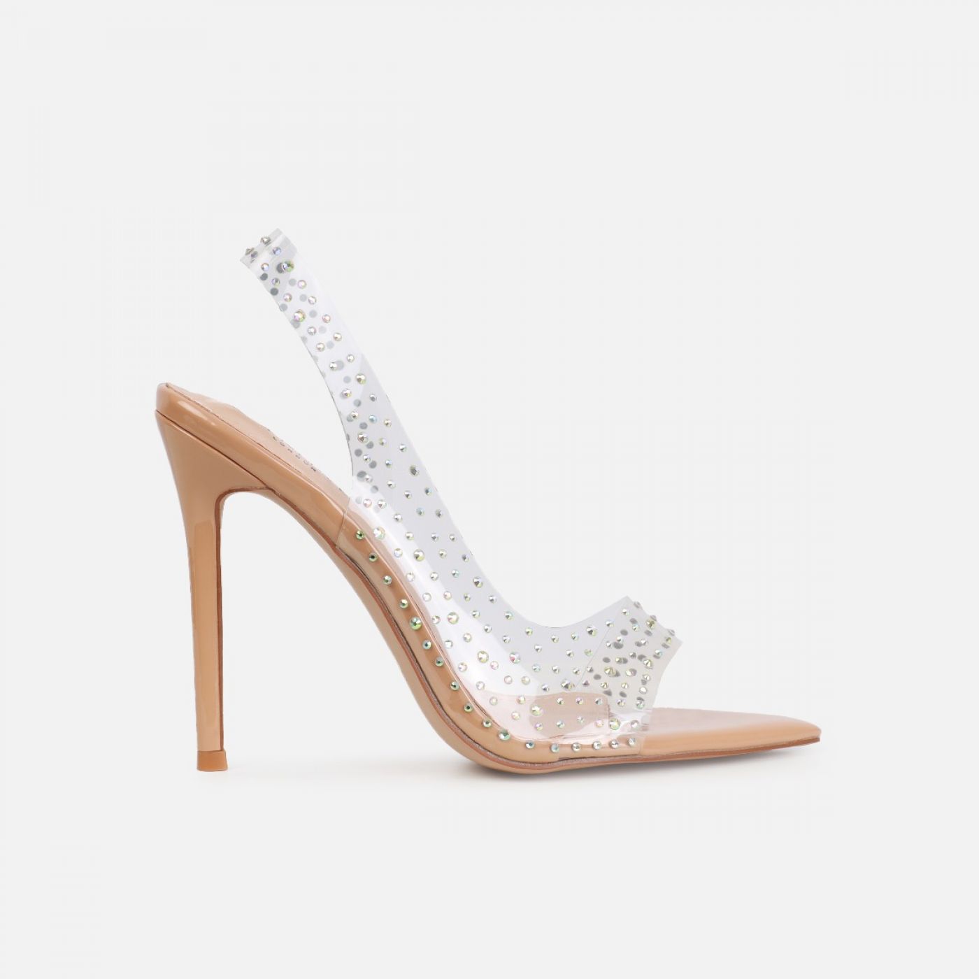 Frankii Nude Clear Diamante Stiletto Slingback Heels Simmi London 0559