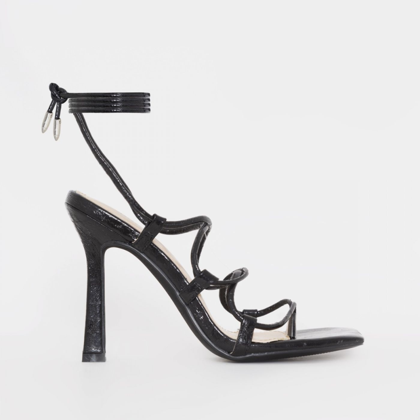 Lumi Black Faux Croc Print Lace Up Heels