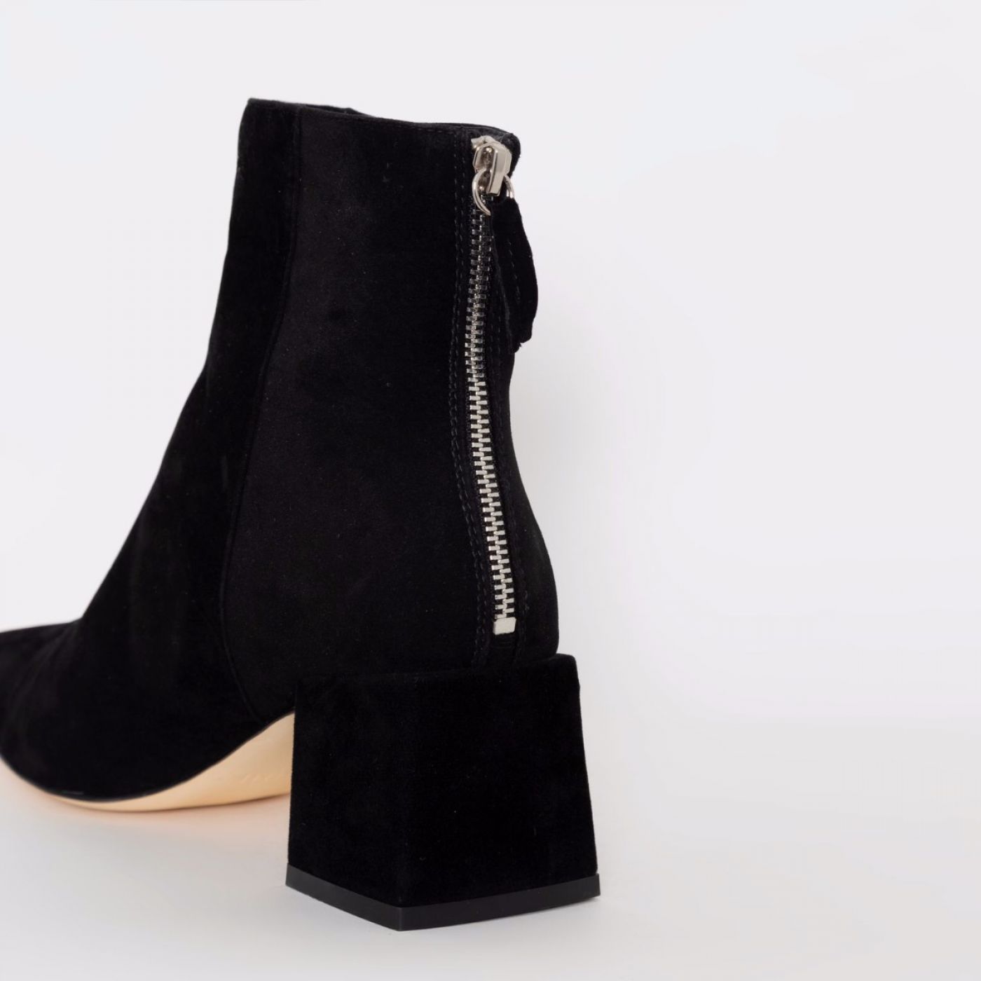 Fabian Black Suede Pointed Toe Block Heel Ankle Boots