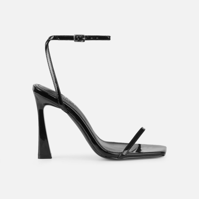 Apple Black Patent Flared Heeled Sandals | SIMMI London