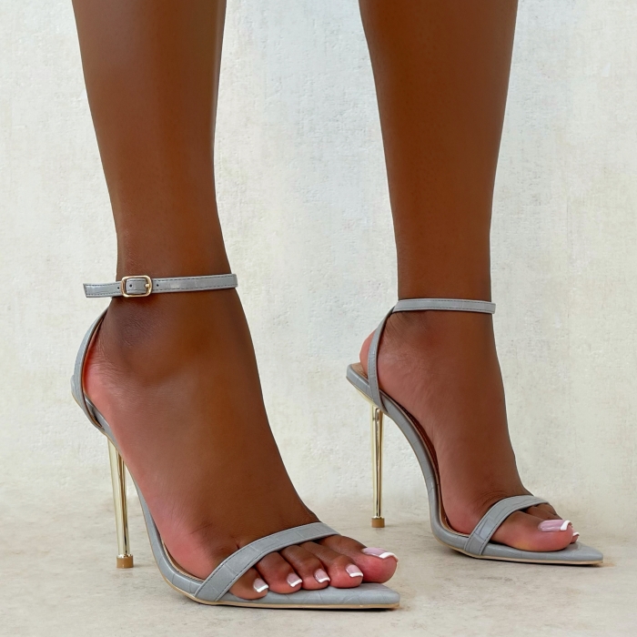 Fran Grey Croc Print Stiletto Heels | SIMMI London