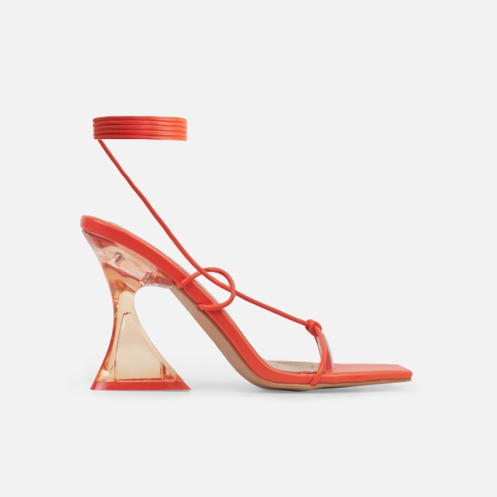 Isla Orange Toe Thong Strappy Block Heels | SIMMI London