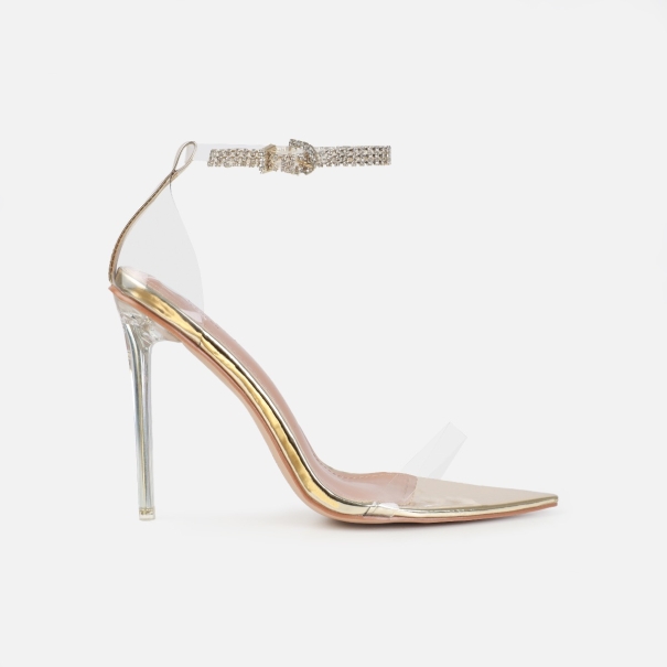 Dionne Crowe Blessed Gold Clear Diamante Heels | SIMMI London