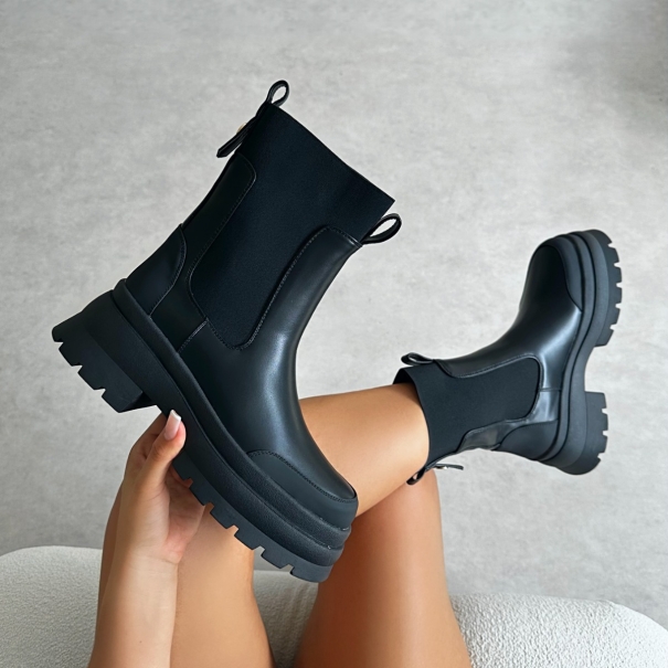 Heckton Black Flat Chunky Ankle Boots | SIMMI London