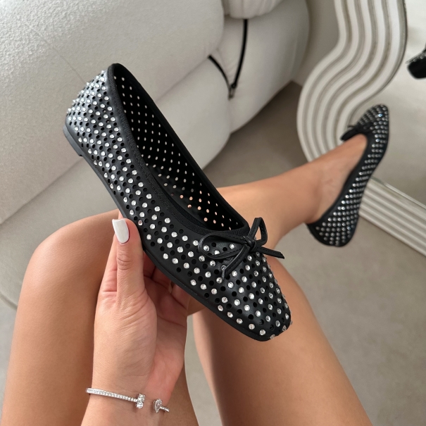 Mariay Black Diamante Ballet Flats | SIMMI London