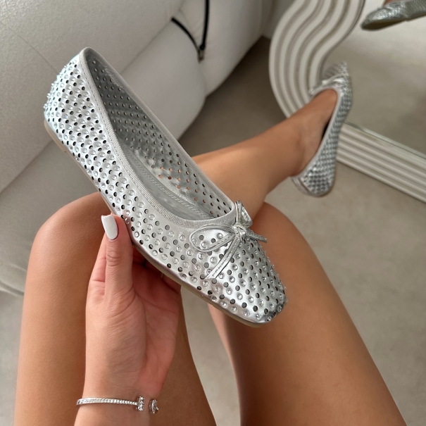 Mariay Silver Diamante Ballet Flats | SIMMI London