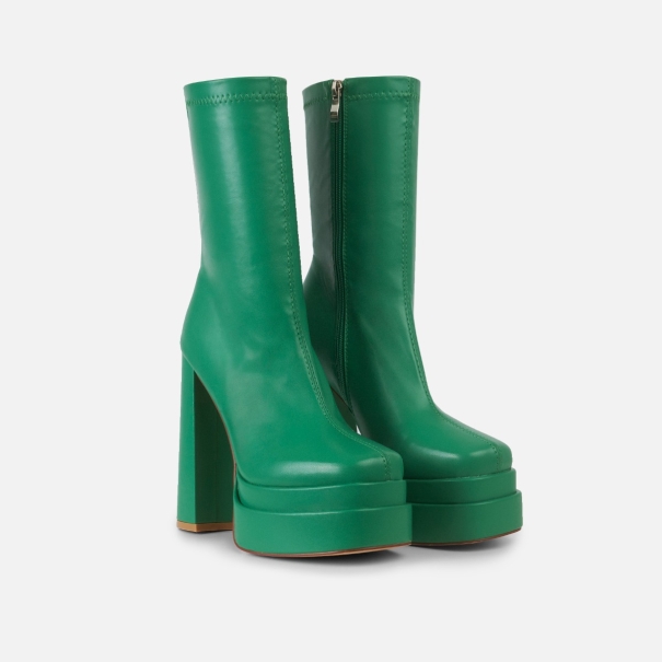 Martha Green Double Platform Block Heel Ankle Boots Simmi London 1076