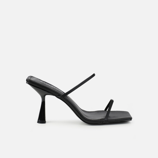 Nieve Black Two Part Strap Mid Heel Mules | SIMMI London