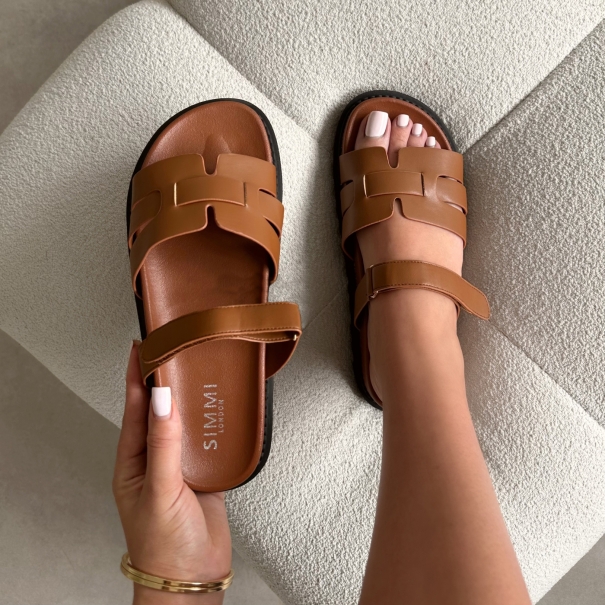 Adelle Tan Chunky Footbed Slides | SIMMI London