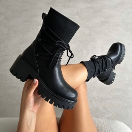 Bance Black Chunky Lace Detail Boots | SIMMI London