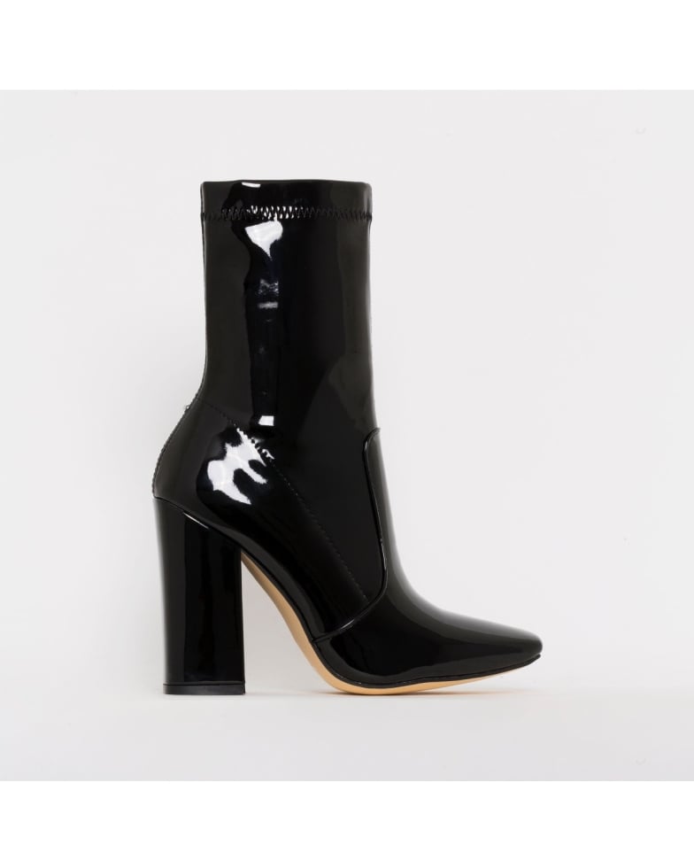 Tanya Black Patent Block Heel Ankle Boots