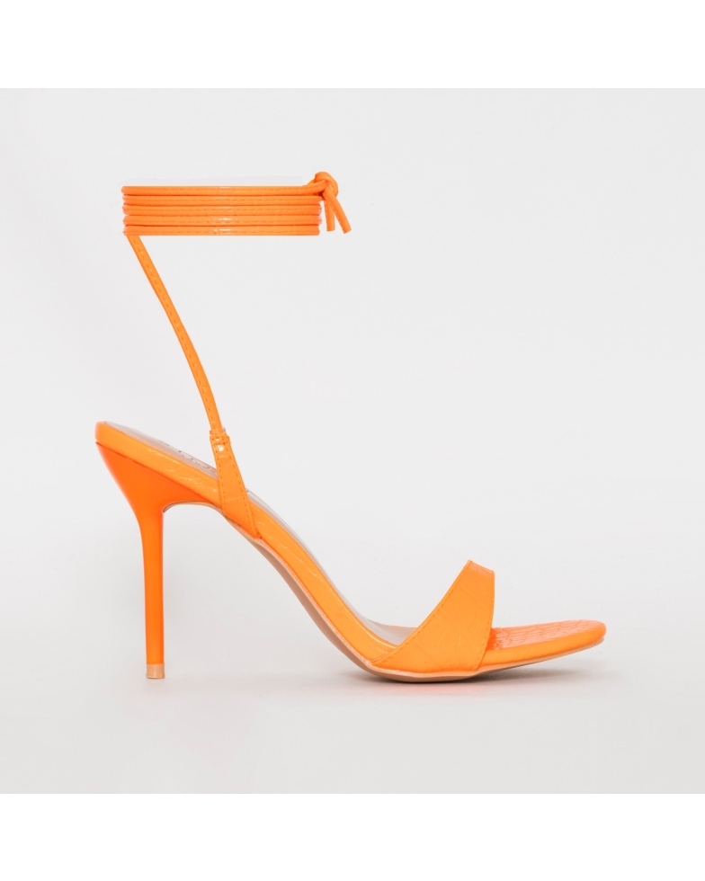 Harvey Orange Croc Print Lace Up Stiletto Heels