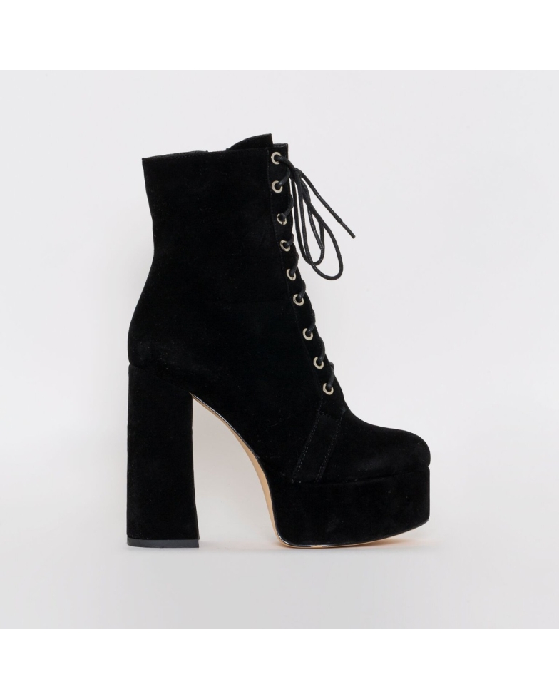 SIMMI SHOES / ELLERY BLACK SUEDE LACE UP PLATFORM ANKLE BOOTS