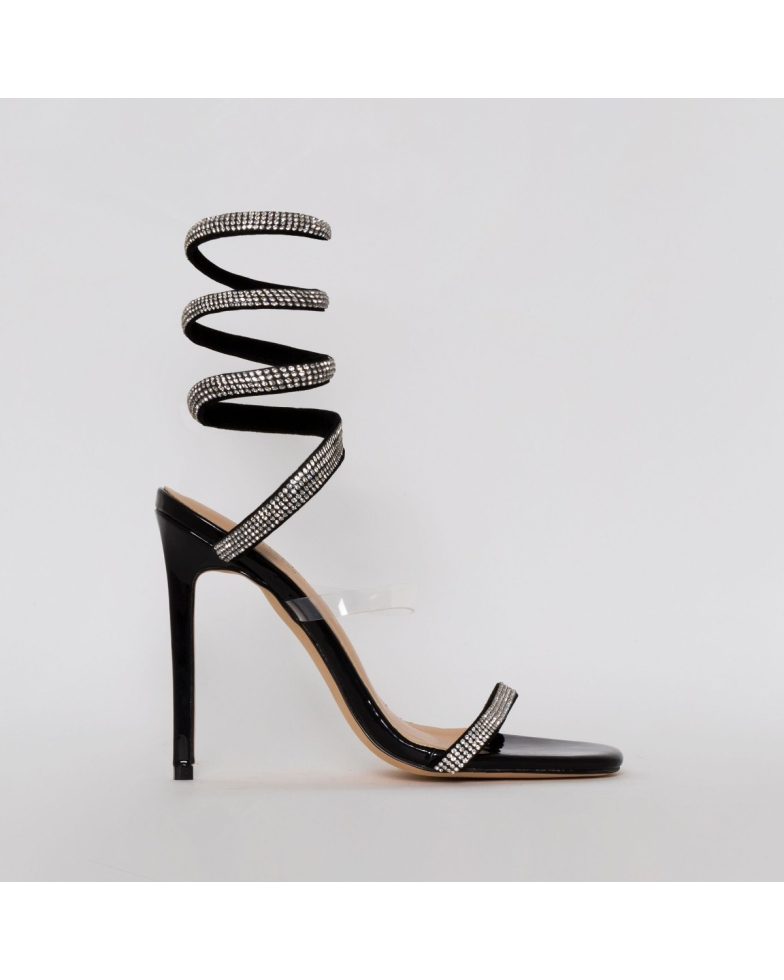 SIMMI SHOES / ANASTACIA BLACK PATENT DIAMANTE CUFF STILETTO HEELS