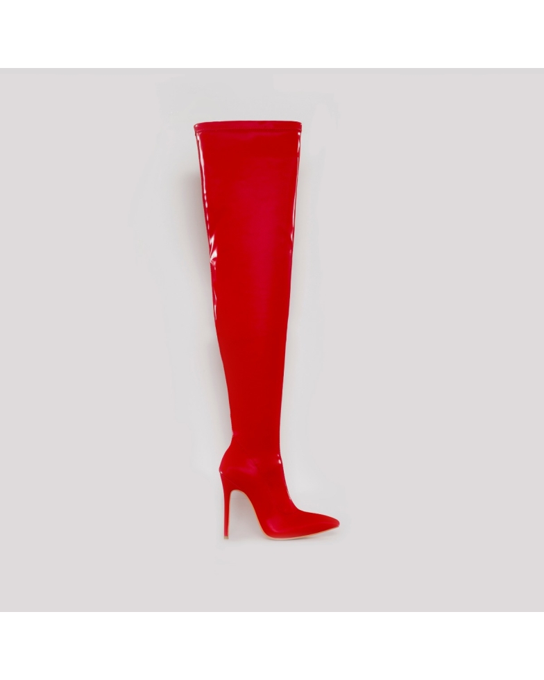 SIMMI SHOES / ISABEL RED SHINE THIGH HIGH STILETTO BOOTS