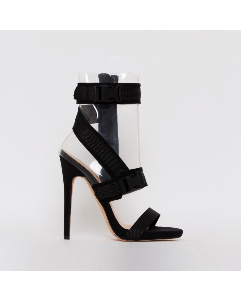 Atlanta Black Lycra Clear Buckle Stiletto Heels