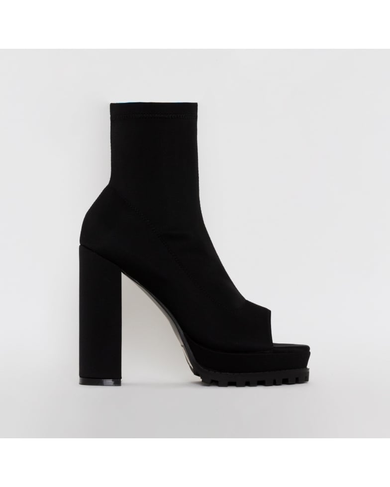 SIMMI SHOES / LILA BLACK LYCRA PEEP TOE PLATFORM BOOTS