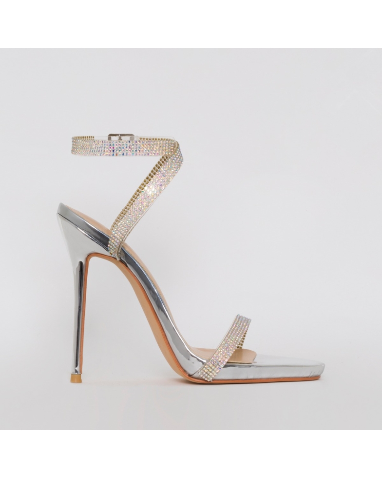 SIMMI SHOES / SAVANNAH SILVER CLEAR DIAMANTE HEELS