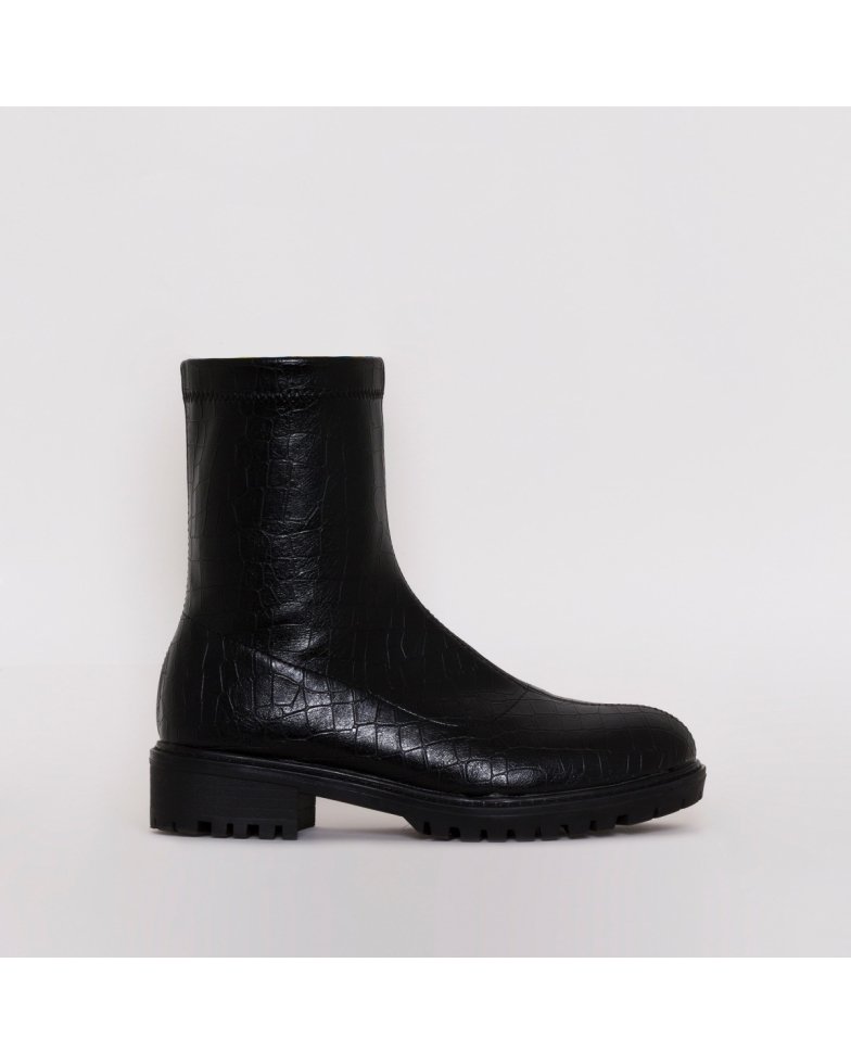 Jax Black Croc Flat Ankle Boots