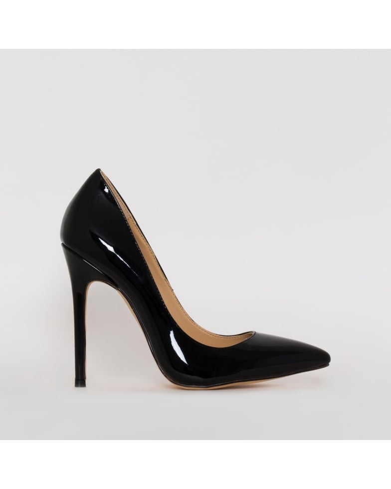 SIMMI SHOES / MILA BLACK PATENT STILETTO COURT SHOES