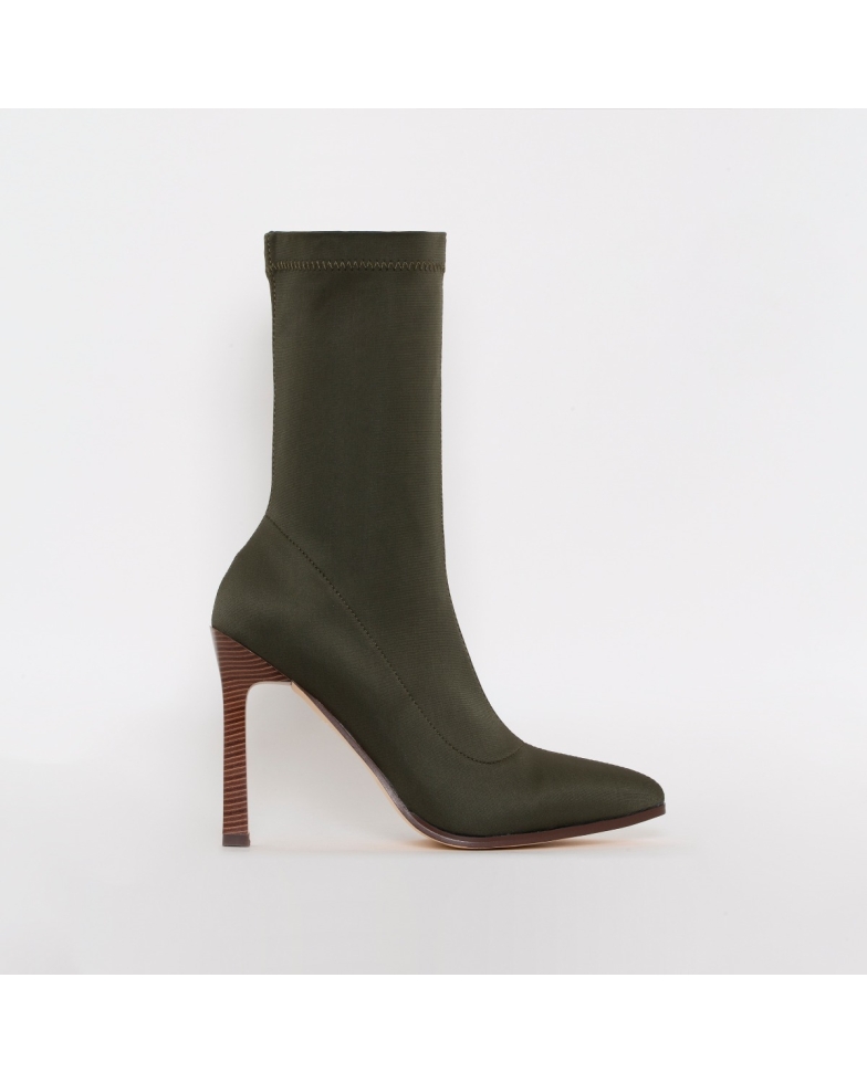 SIMMI SHOES / CELINA KHAKI LYCRA STILETTO ANKLE BOOTS