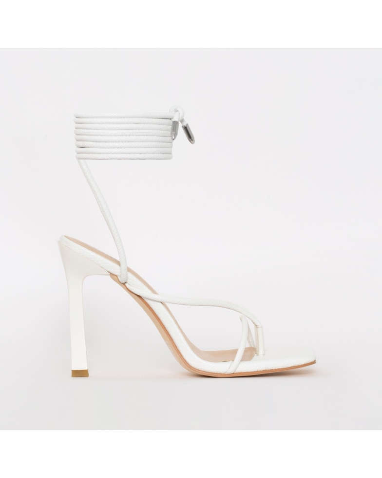 SIMMI SHOES / KIMANI WHITE LIZARD PRINT LACE UP STILETTO HEELS