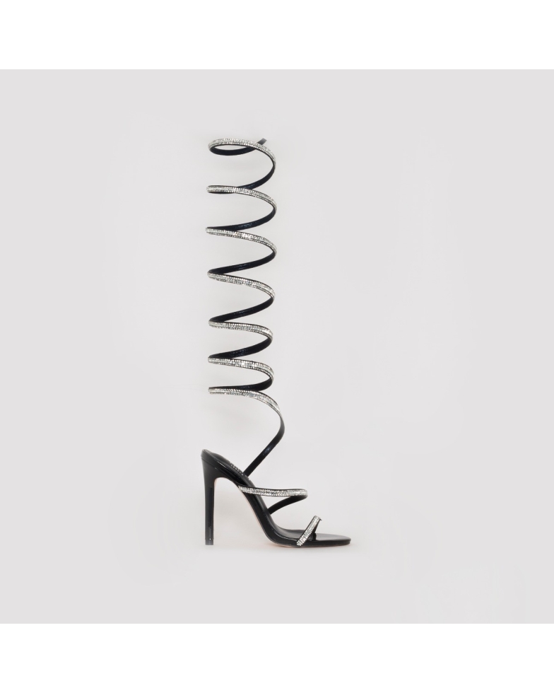 SIMMI SHOES / ZORA BLACK DIAMANTE SPIRAL HEELS