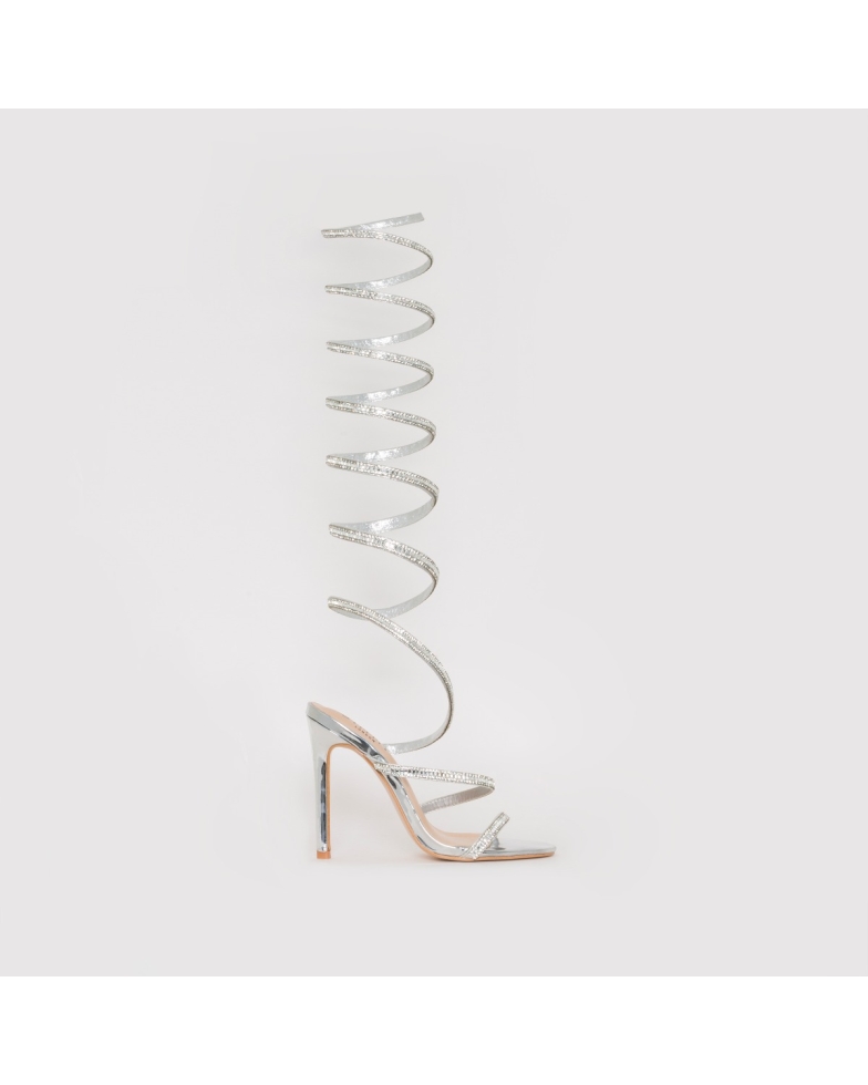 SIMMI SHOES / ZORA SILVER DIAMANTE SPIRAL HEELS