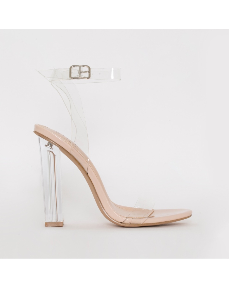 SIMMI SHOES / VERA NUDE PATENT CLEAR BLOCK HEELS