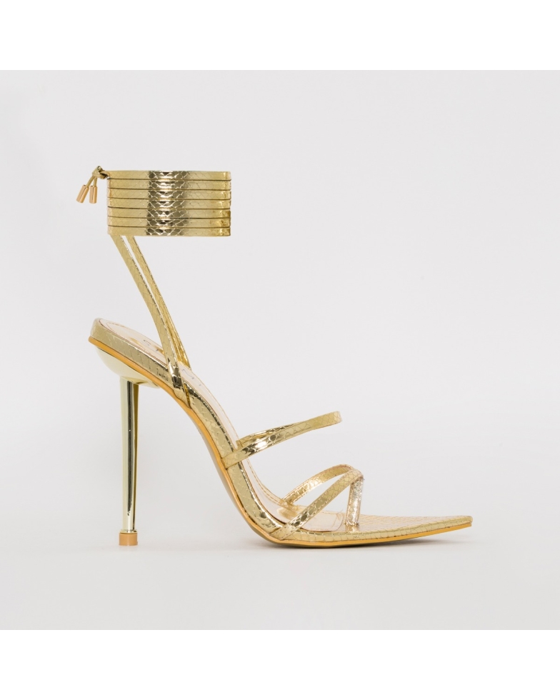 SIMMI SHOES / TYLER GOLD SNAKE PRINT LACE UP HEELS