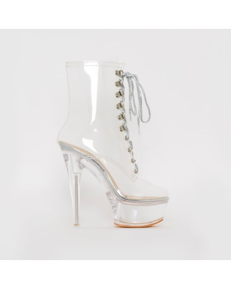 Stacey Clear Silver Platform Boots