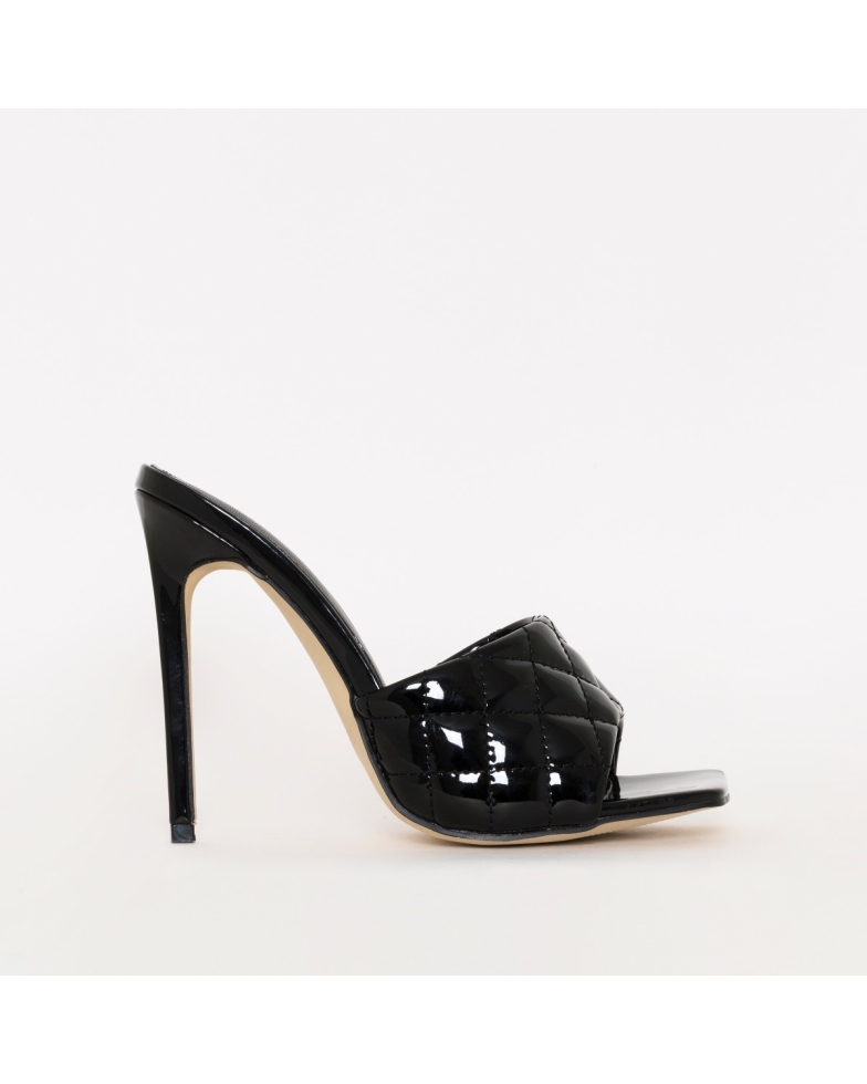 Marian Black Patent Quilted Mule Heels