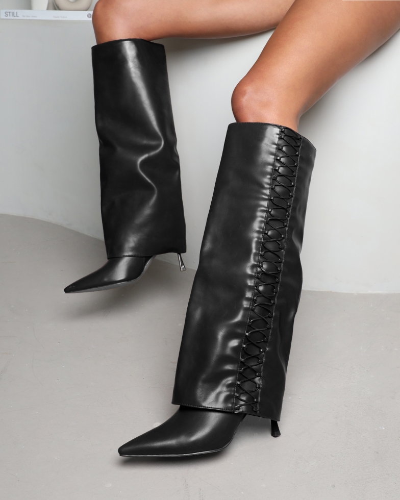 Axis black laced fold over boots | SIMMI London