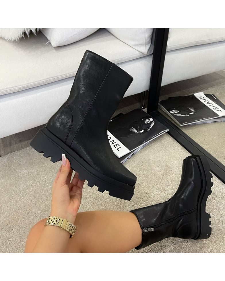 Adrian Black Square Toe Chunky Ankle Boots | SIMMI London